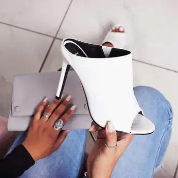 

2020 Fashion Sexy Women Sandals Gladiator Summer PU Slippers Thin High Heels Sandals Slip-On Peep Toe White Dress Party Shoes