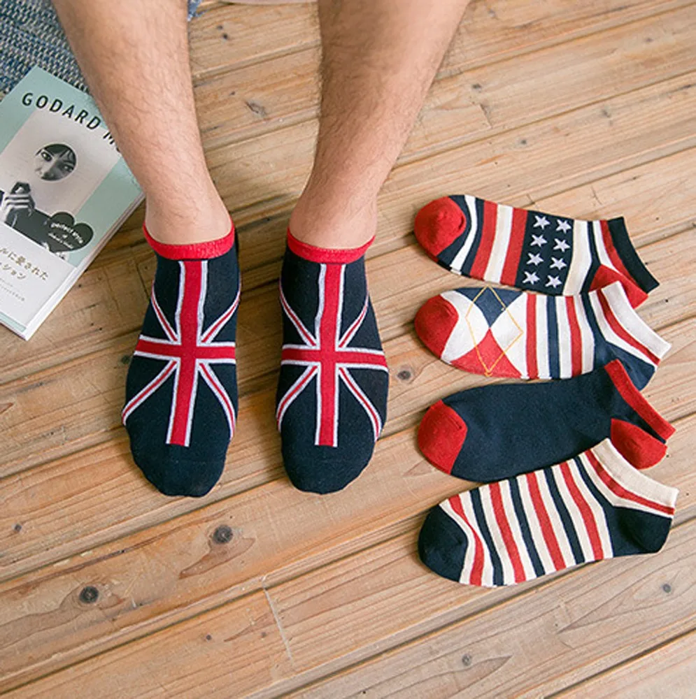 New Mens Comfortable Sports Mosaic Pattern Cotton Sock Stripe Series Fashion Casual Slippers Short Soft Ankle Socks