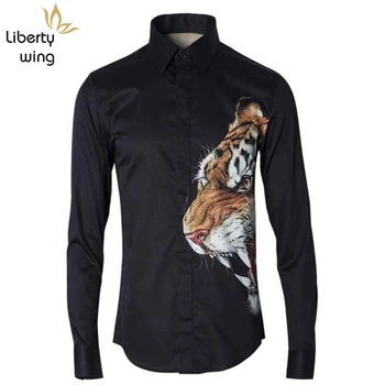 

Tiger Head 3D Digital Printing Cotton 2020 New Men Long Sleeve Male Fashion Turn Down Collar Casual Tops Shirts Plus Size