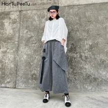 Cropped High Waist Pants Women Plus Size Loose Wide Leg Trousers with Ribbon Thin Summer 2020 Side Pockets Ankle-length Pants