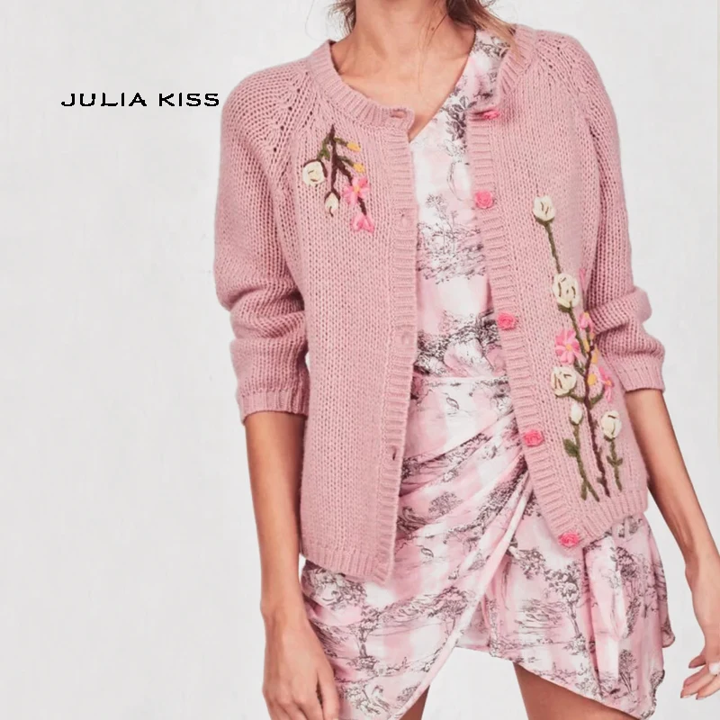 

Women Hand Embroidery Floral Knitted Cardigans