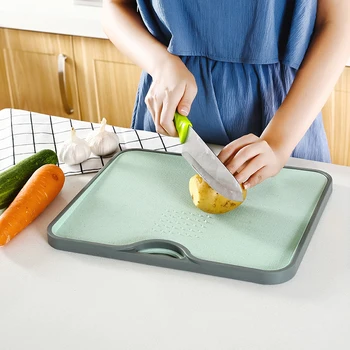 

Eco Wheat Straw Cutting Board Rectangle Gourmet Chopping Board With Grinding Garlic Tool Cooking Kitchen Gadgets Accessories