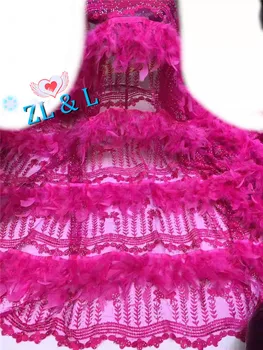 

5 yards feather rhinestone embroidery French mesh African lace Nigeria lace fabric for party dress high-end apparel fabric