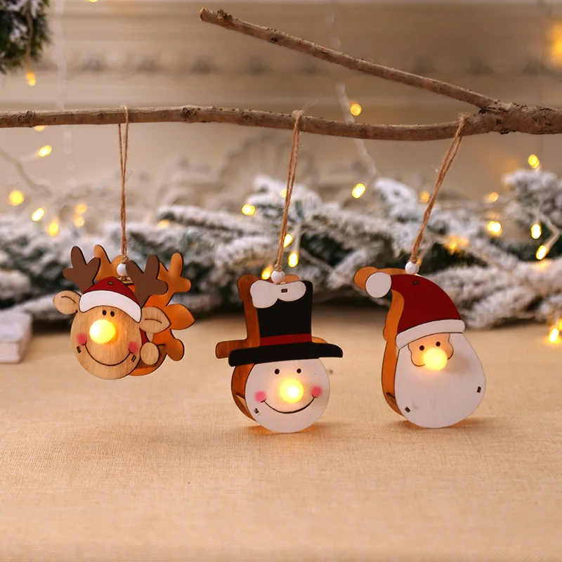 

Merry Christmas LED Light Pendants Wooden Dolls Christmas Tree Hanging Decoration LED Baubles Gift for Home Decoration Props
