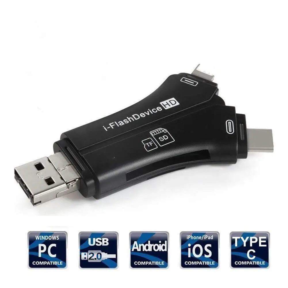 4 в 1 Универсальный кард-ридер для iPhone/Micro usb/type-c/USB SD кард-ридер для iPhone iPad Mac& Android, SD& Micro SD, PC