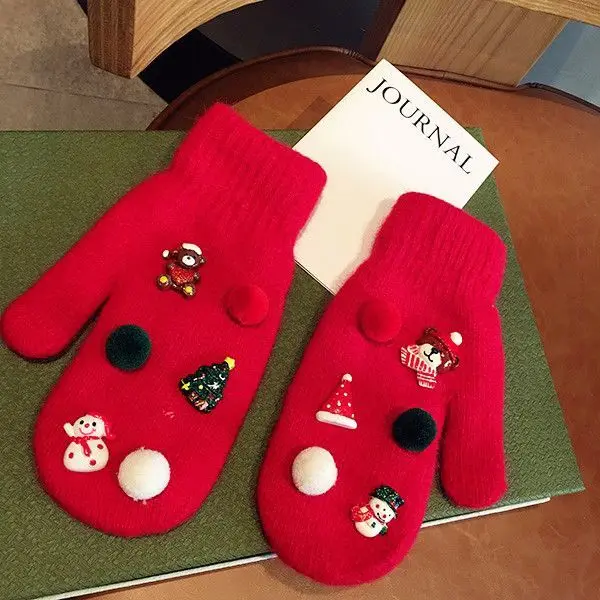 Romantic Christmas Halloween Red Cartoon Snowman Tree Elk Knit Gloves Autumn and Winter Home Slippers Rabbit Gloves