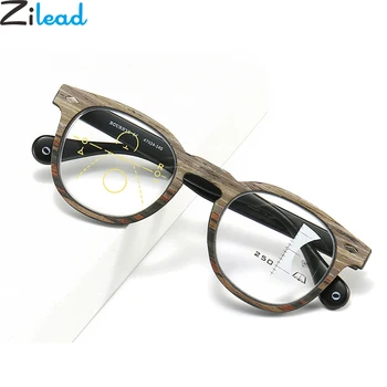 

Zilead Imitation Wood Multifocal Reading Glasses Anti Blue Light Round Presbyopic Eyeglasses Hyperopia Eyewear Unisex+1.0to+3.5
