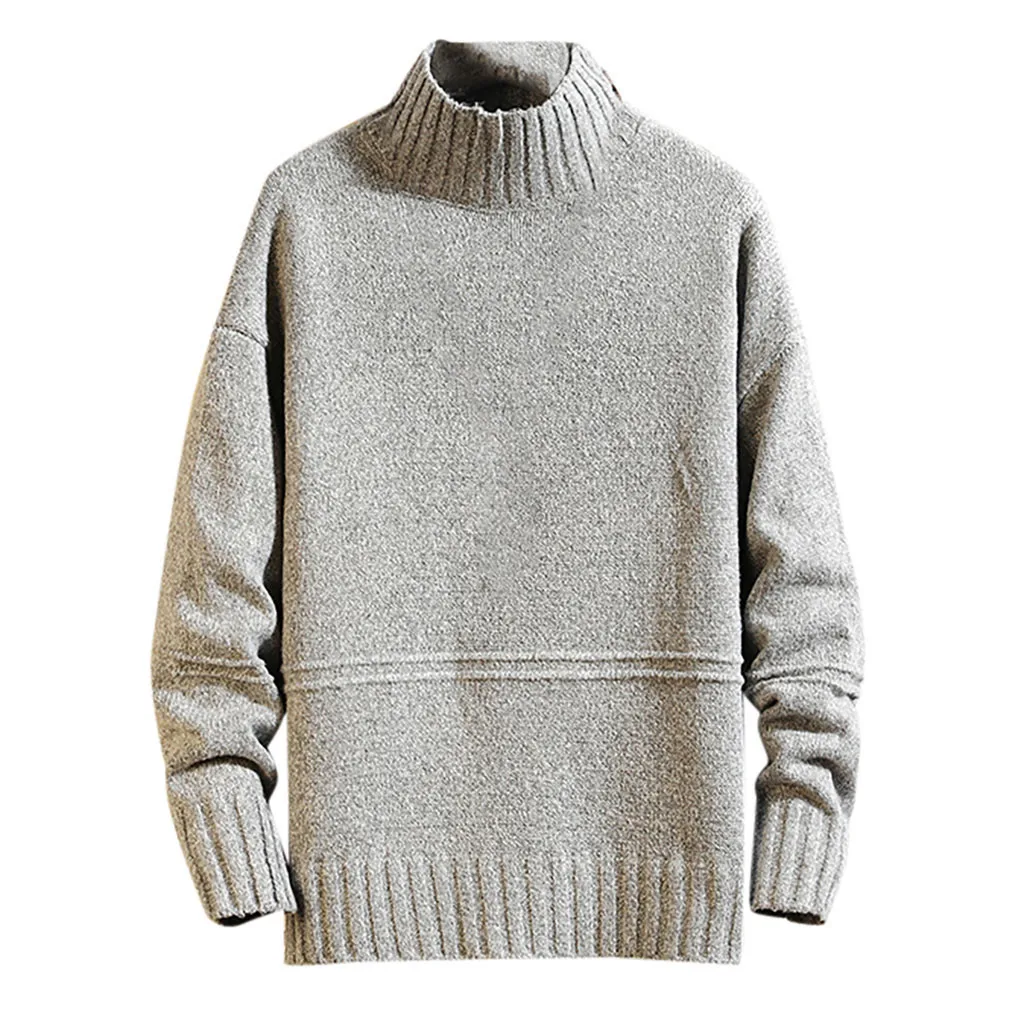 Мужская осенне-зимняя повседневная однотонная водолазка с длинными рукавами вязаный свитер Топ вязаный свитер с высоким воротом Пуловер из эластичной ткани