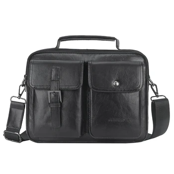 

JIWANG Leather Men's Shoulder Bag Retro Handbag Casual Multi-Function Large-Capacity Messenger Bag Business Tote Bag