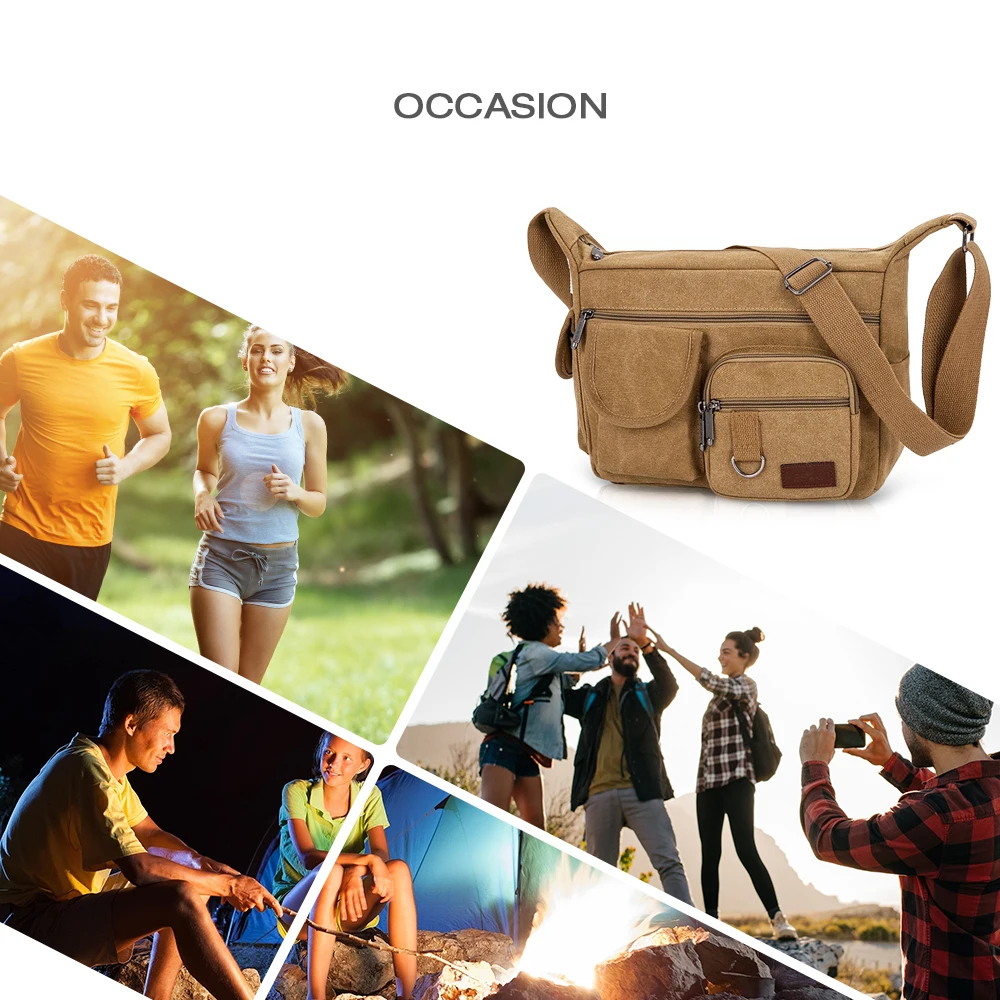 Men'S Crossbody Bag Canvas Multi-Function Zipper Closure Wide Shoulder Strap Tear-Resistant Outdoor Camping Hiking Bags