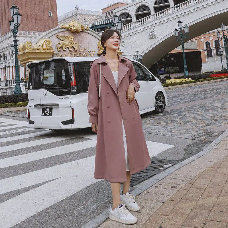 

Photo Shoot Elegant Hepburn Elegant Long qun bai shi Waist Hugging Trench Coat 2020 Spring New Style WOMEN'S Dress Retro Coat