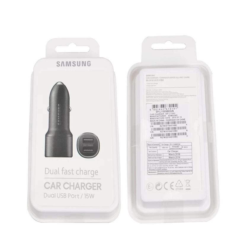 type c car charger samsung Samsung Original Dual Fast Car Charger For Samsung Galaxy S10 Plus S20+ S8 Plus A70 Note10+ S21+ Fast Charing Dual usb Port/15W samsung car charger type c