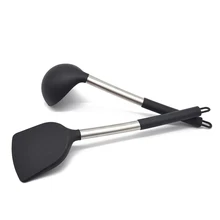 2 шт. простой силиконовый ложка-Лопатка набор из нержавеющей стали Ручка силиконовая лопатка для кухни ложка для супа бытовой набор кухонных принадлежностей