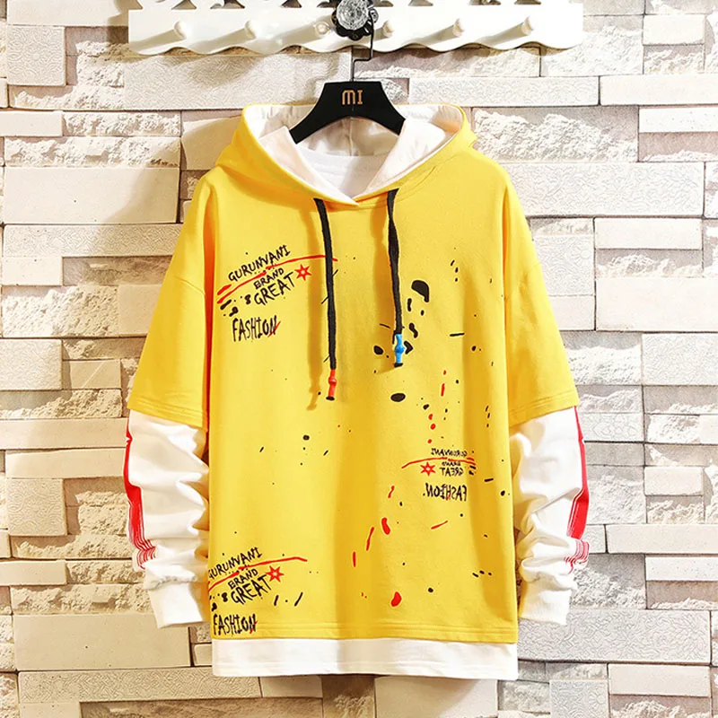 CYXZFTROFL Мужская толстовка в стиле пэчворк, модный Повседневный свитер, уличная одежда в стиле хип-хоп, мужская одежда с принтом, пуловер с капюшоном - Цвет: Yellow