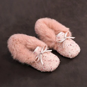 

New year Kids Girls snow boots fur shoes 2020 winter children boots plus velvet warm fur boot girl flat peas shoes sequin boots