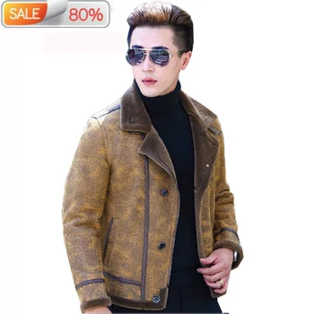 

Genuine Jacket New Motorcycle Coat Biker Black Real Sheepskin Leather Shearing Overcoat Outwear LM-170152 LX2355