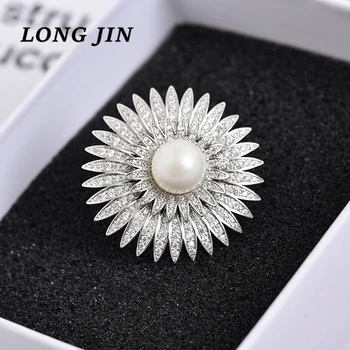 

Korean Version Of Elegant Luxury Sun Flower Brooch Female Pearl Flower Brooch Micro Inlaid Zircon Silver Color Pin Accessories