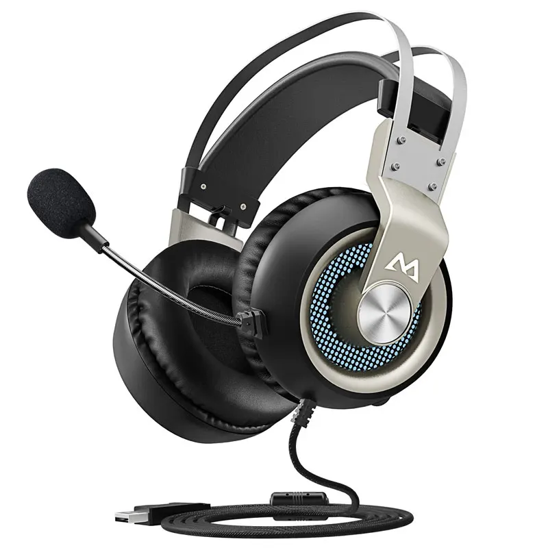Black with grey Mpow TOP EG3 игровая usb-гарнитура 7,1 объемный звук проводные наушники с микрофоном и регулятором громкости для Интернет-кафе/ПК - Цвет: Black with grey