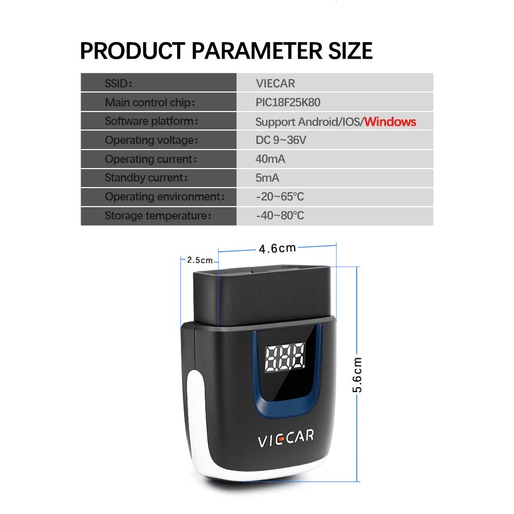 For Android/IOS Viecar ELM327 V2.2 Bluetooth 4.0 WIFI Type-C OBD 2 OBD2 PIC18F25K80 ELM 327 Scanner Car Diagnostic Auto Tool