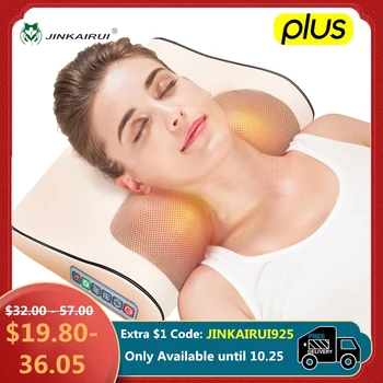 

Jinkairui Infrared Heating Neck Shoulder Back Body Electric Massage Pillow Shiatsu Device Cervical Health Massageador Relaxation