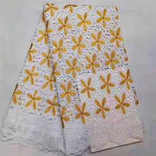 Высокое качество африканская сетчатая кружевная ткань хлопок вышивка французская швейцарская вуаль пробивная хлопковая кружевная ткань белая 5 ярдов