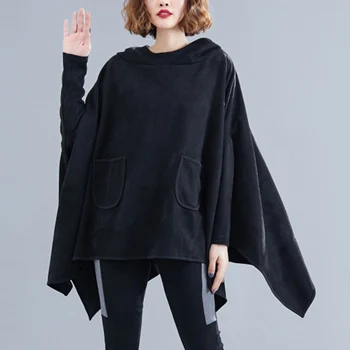 

2020 Spring Lager Size Causal Women Hoodie Loose Loog Sleeve Pullovers Black Fashion Cotton Hoodie