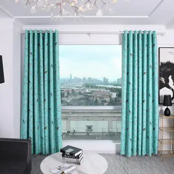 

2pcs 1*2.5m Leaves Curtain Window Treatment Voile Drape Valance 2 Panel Fabric Bird tree blackout curtains Housing шторы