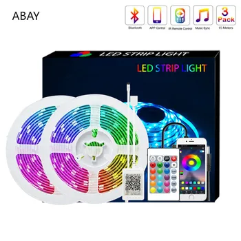 

5m 10m 15m Bluetooth APP LED Strip lights 5050SMD RGB Waterproof Flexible Ribbon fita led light Tape 12V Remote Control Adapter