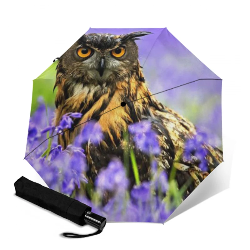 Cute Owl Animals Birds Folding Rain Umbrella Parasol Windproof Travel Sun Umbrella Compact