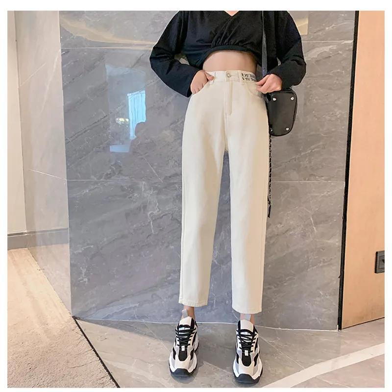 JUJULAND Cotton white jeans woman high waist harem jeans woman plus size mom jeans black spring new beige blue hot sale 3165