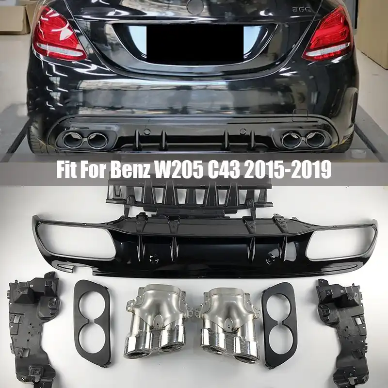 Hinten Stossstange Diffusor Lip Mit Auspuff Tipps Fur Mercedes Benz C Klasse W205 C43 C63 Limousine Sport 2015 2016 2017 2018 2019 Bumpers Aliexpress