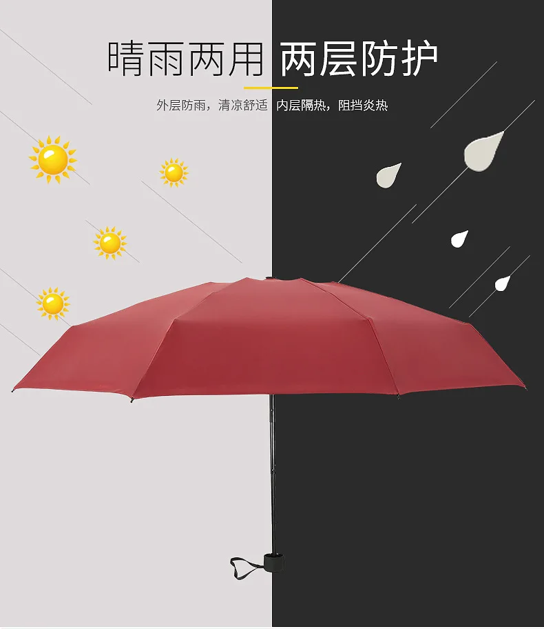 Currently Available Ultra-Light Vinyl Folding Five-fold Umbrella Customizable Mini kou dai san UV-Protection Parasol