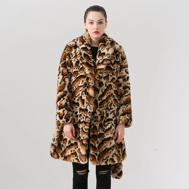 QIUCHEN PJ19045 новое поступление настоящий мех кролика пальто женская зимняя Пижама леопардовое пальто горячие модели в продаже