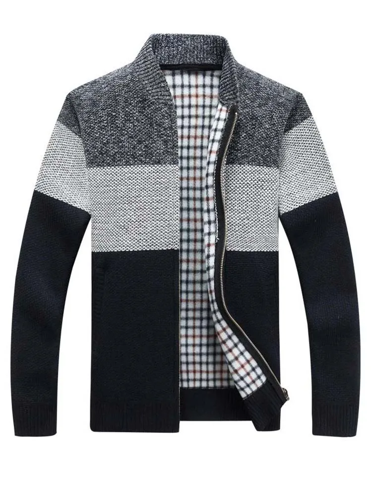 Осенний мужской свитер на молнии, утолщенный и бархатный мужской свободный теплый вязаный жакет с воротником-стойкой - Цвет: 1972602 deepgray
