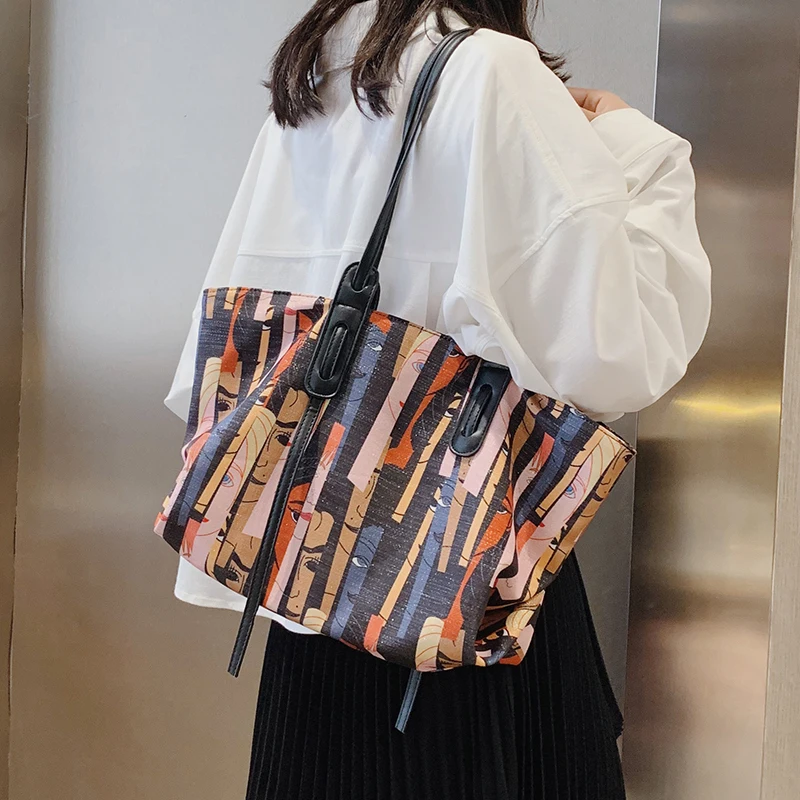 

Cartoon Characters High Capacity Tote Bags For Women 2020 Colorful Large Women's Bag Fashion Canvas Women Shoulder Bag Shopper