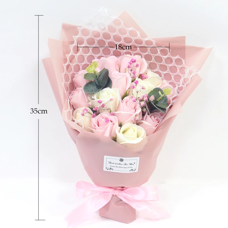 JAROWN Soap Flower Rose Artificial Flower Bouquet Pink Rose Fake Flower Wedding Decoration Valentines Day Birthday Gift Flower Home Decor (2)