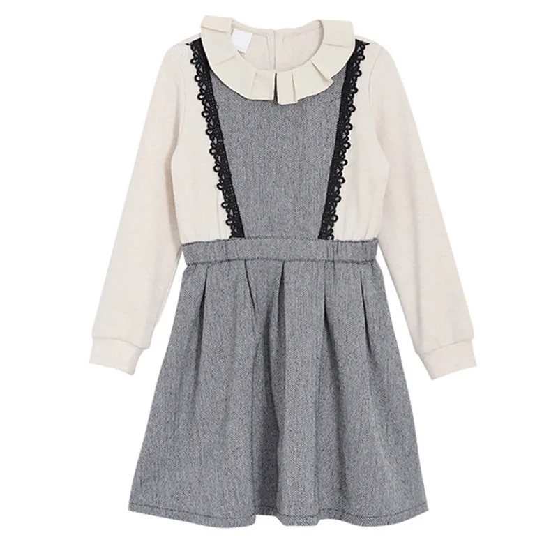 

3 to 14 years kids & teenager girls lace trim long sleeve cotton casual one piece dress children girl fall winter flare dresses