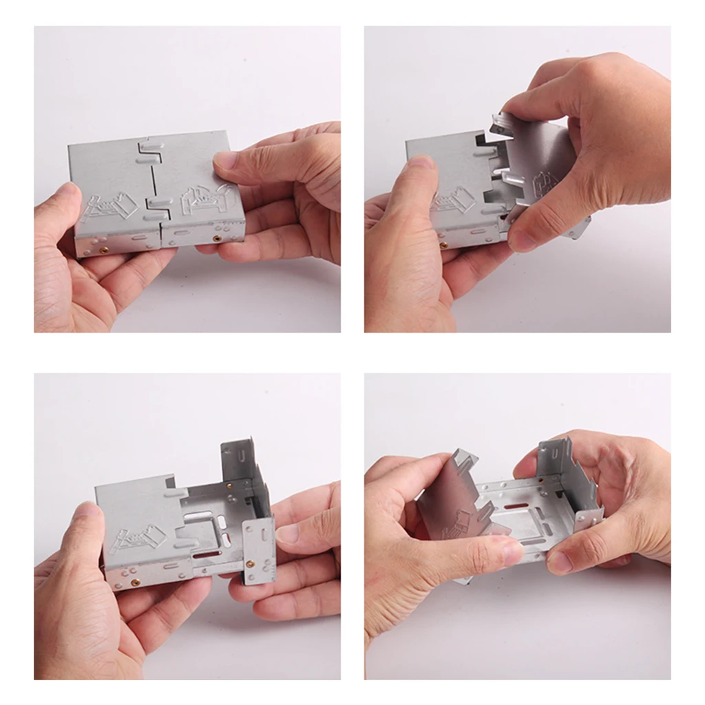 Pocket Stove Folding Emergency Camping Stove with Pot Support Rack Ultra Lightweight Backpacking Fishing Picnic BBQ