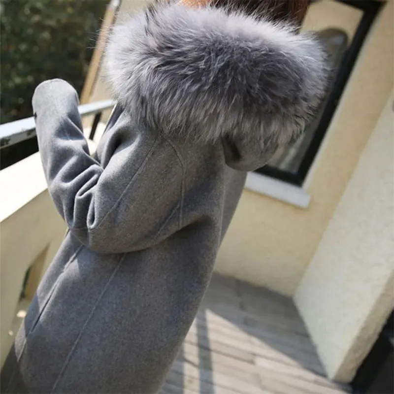

Long Hooded Woolen Coats Women Winter Warm Slim Long Sleeve Ladies Jackets Vogue Outwears Female Casual Korean Coat Wool Blends