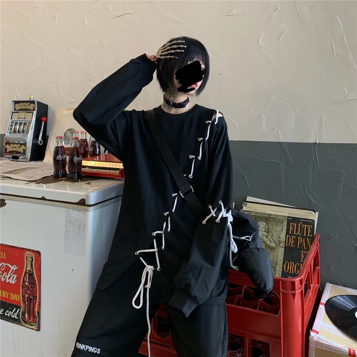 Yoji Темный ветер ins супер огонь Высокая уличная хип хоп личность diy привязанная полоса пропускания Свободный Длинный Рукав Толстовка для мужчин и женщин WGWY88