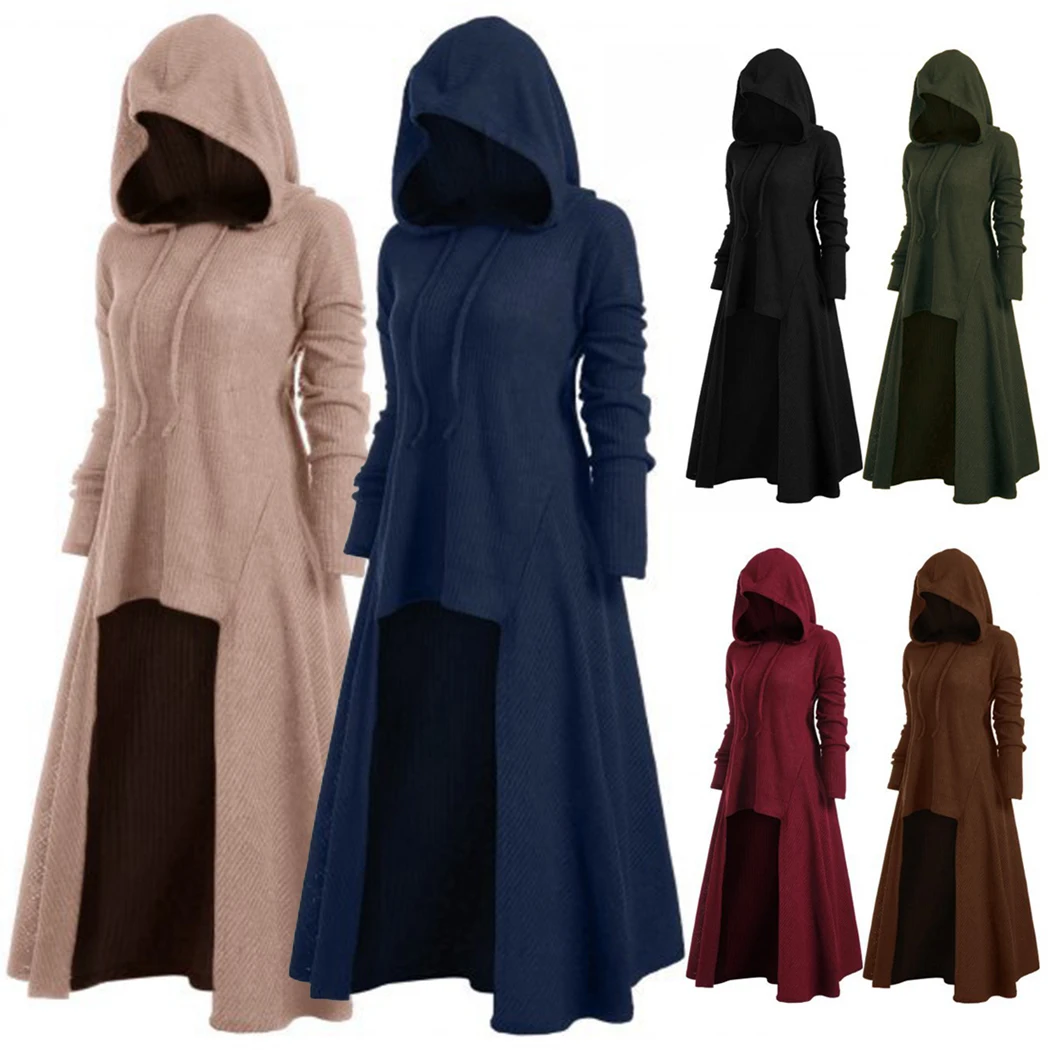 

Gothic Women Hoodie Sweater Dress Autumn Spring Long Sleeve Loose Hooded Dress Punk Female High Low Hem Long Pullover Tops 2019