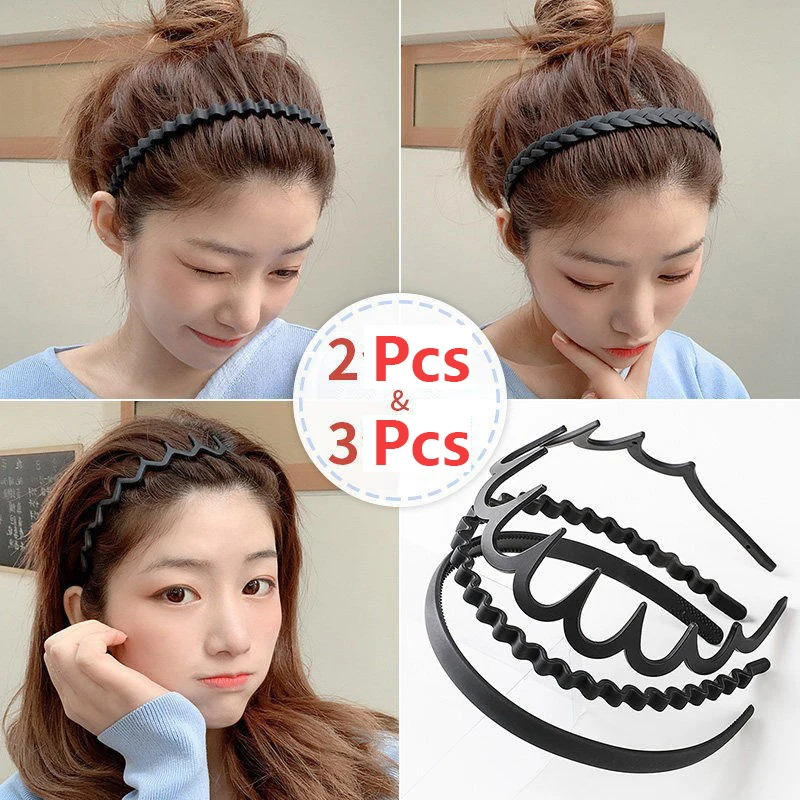 Lystrfac 3Pcs Unisex Black Thin Headband for Women Men Hair Hoop With Teeth Hairband Non Slip Fix Hair Bezel Hair Accessories 3pcs set car interior door pull handle cover for bmw x5 f15 x6 f16 f85 f86 2014 2018 black carbon fiber texture handle