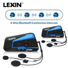 2 piezas Lexin de 4 moto motocicleta Bluetooth casco auriculares intercomunicador FM BT intercomunicador auriculares MP3 interfone(China)