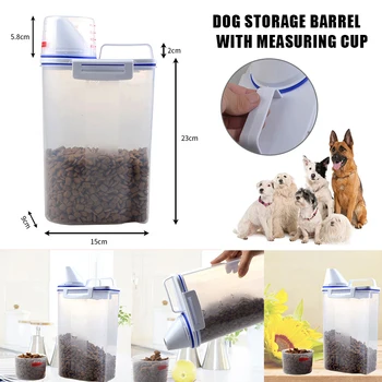

Pet Food Storage Container Airtight Dog Cats Foods Container with Measuring Cup Clear 2.5L HYD88
