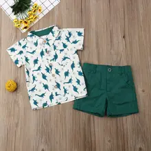 Летние топы с короткими рукавами с динозавром, рубашка джентльмена, шорты, одежда, комплект из 2 предметов, г., комплект одежды для маленьких мальчиков