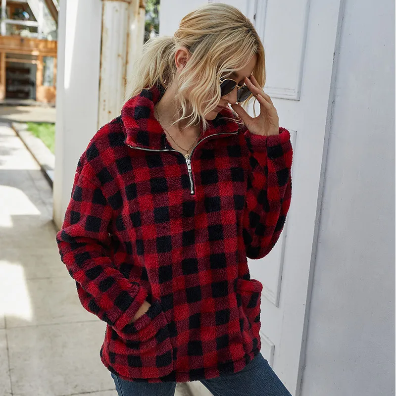 [Fluffy Camouflage Zipper Women's Sweatshirts Turn-down Collar Female Pullovers 2021 Autumnn Winter New Casual Ladies Sweatshirt]