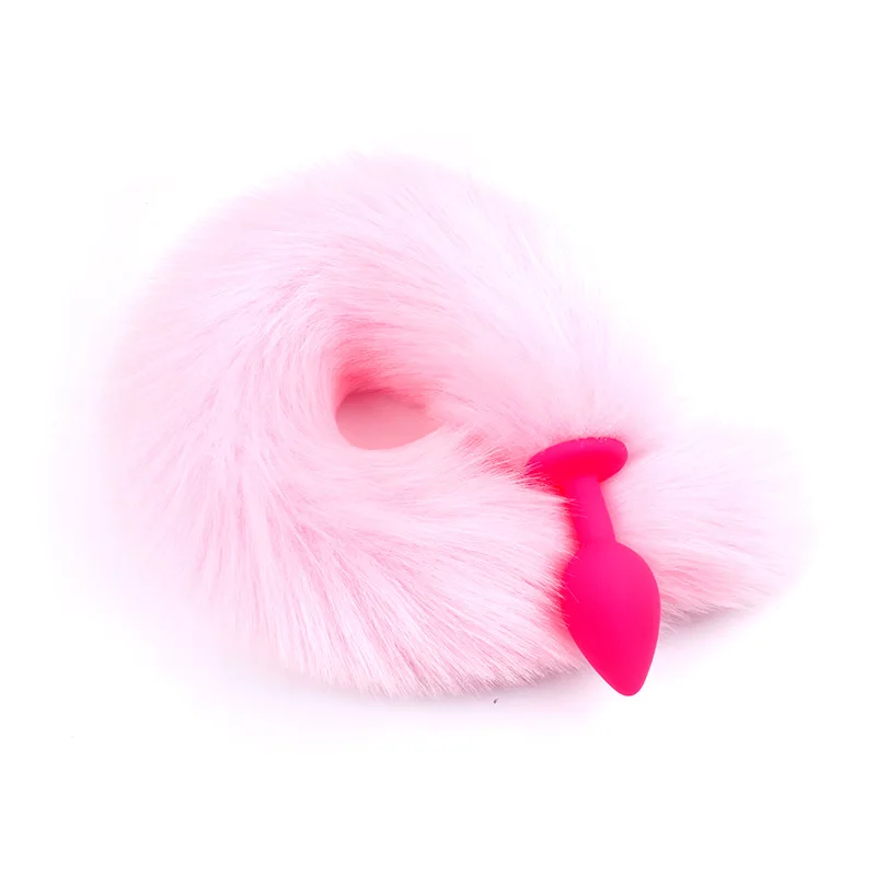 Unisex Silicone Red Anal Butt Plug with Pink Fox Tail