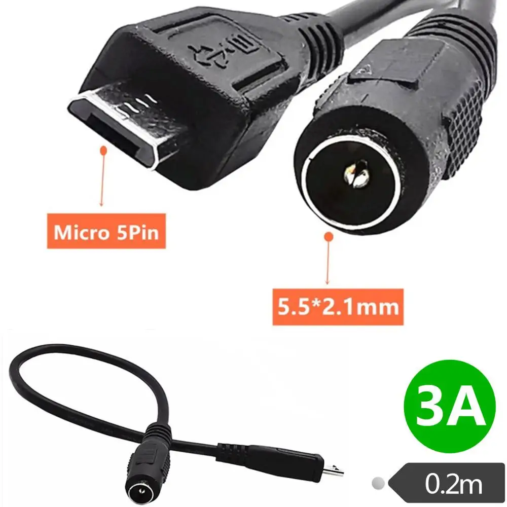 DC 5 мм x 2 1 гнездо к Micro USB 5pin Мужской Питания Расширение 22AWG 3A разъем адаптера