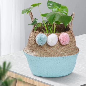 

Seagrass Woven Basket Flower Pot Laundry Makeup Storage Home Straw Basket HUG-Deals