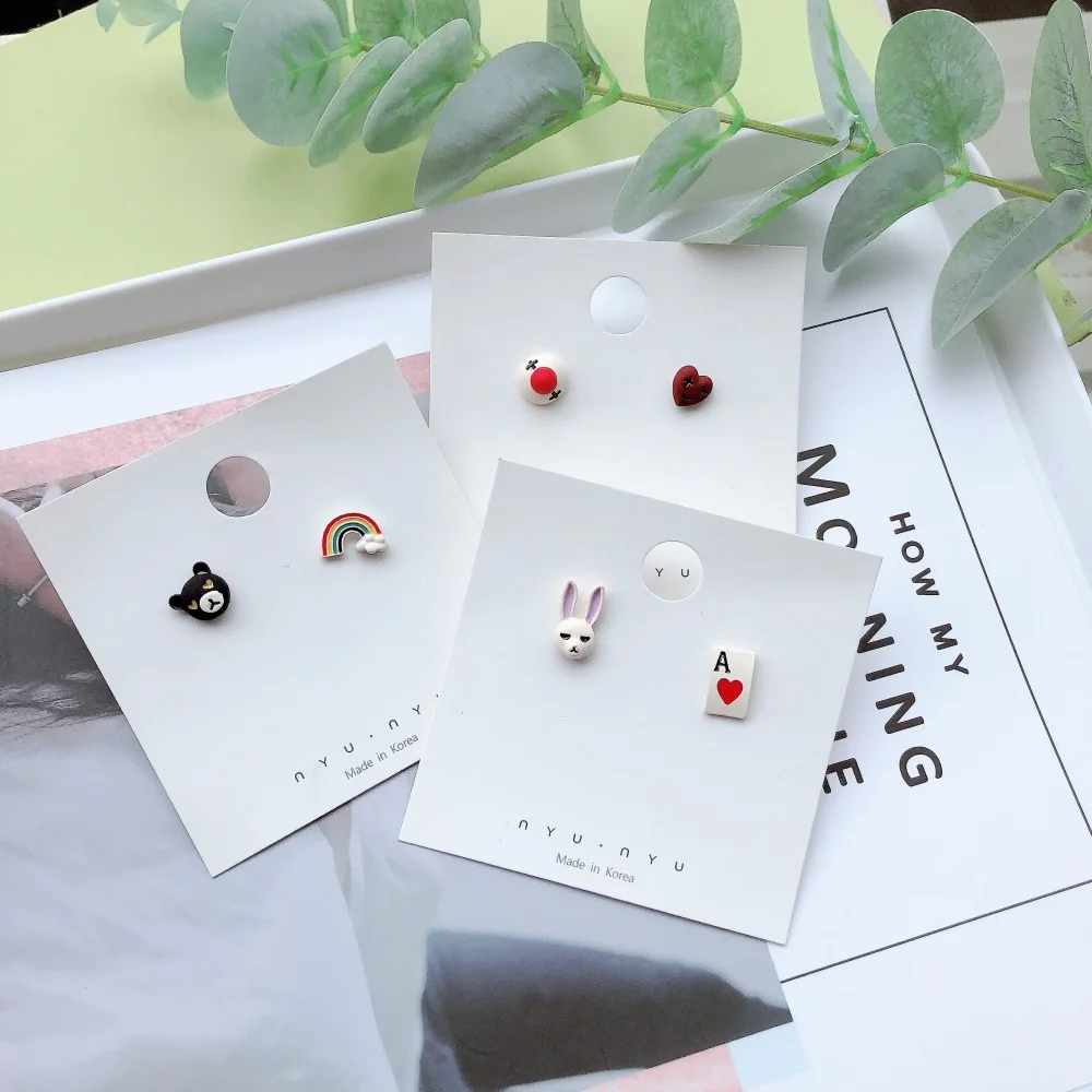 

SQUERIM Fashion 2019 Cartoon Stud Earrings Girl Like Rabbit Bear Rainbow Lovely Cute Heart Earring Summer Pop Jewelry Gift